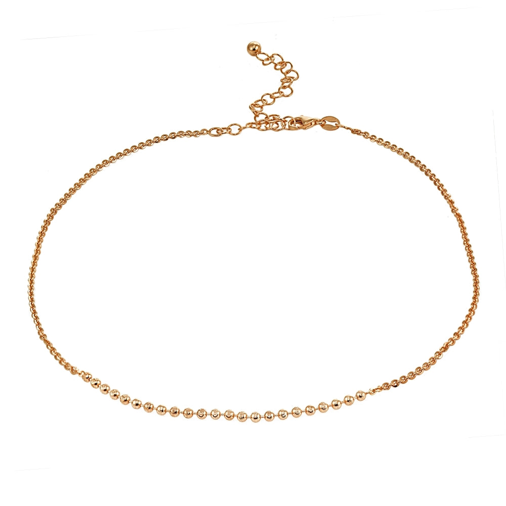 Rose Gold Flashed Sterling Silver Faceted Beads Italian Chain Choker Necklace