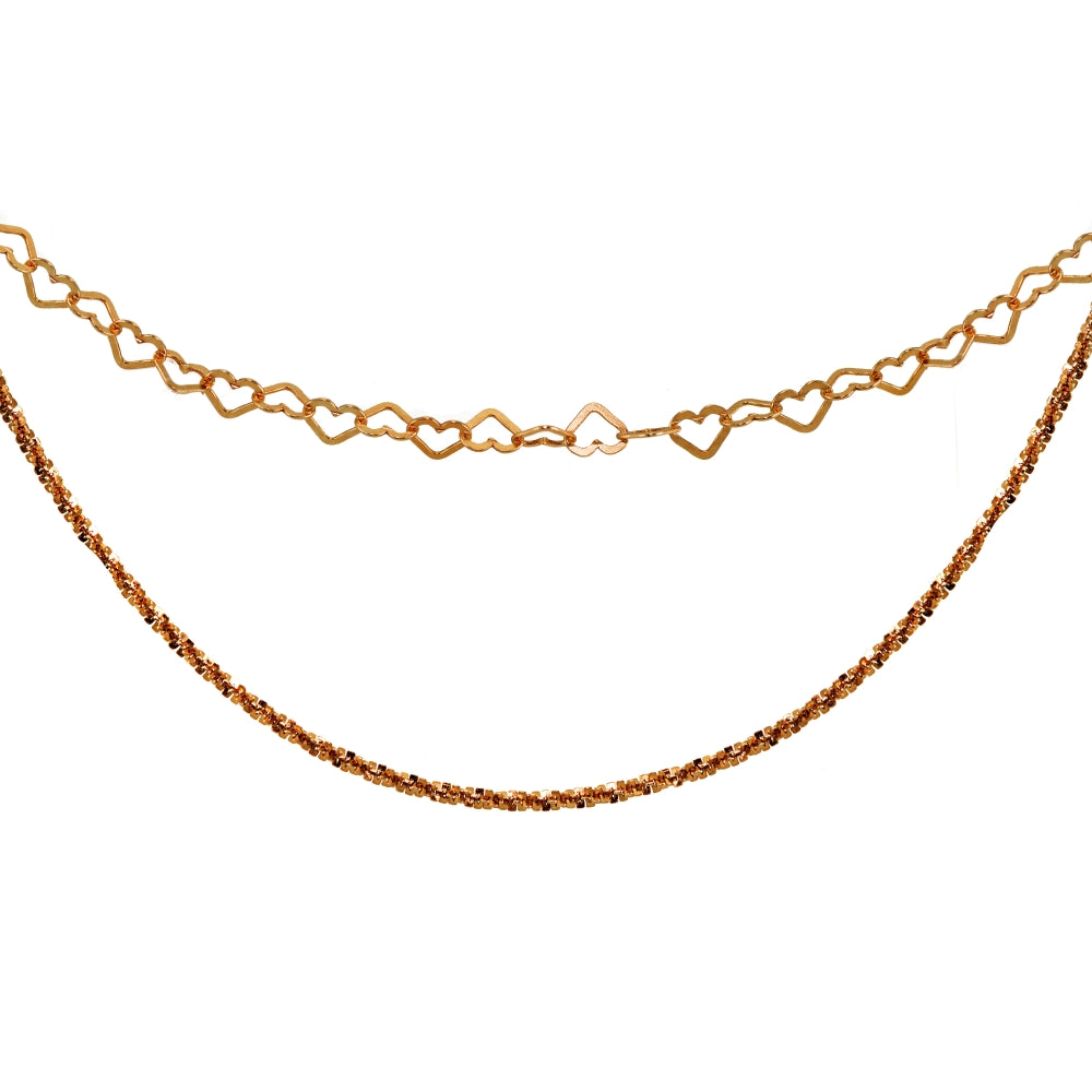 Rose Gold Flashed Sterling Silver Mirror Twist Rope & Open Heart Italian Chain Choker Layered Necklace-3