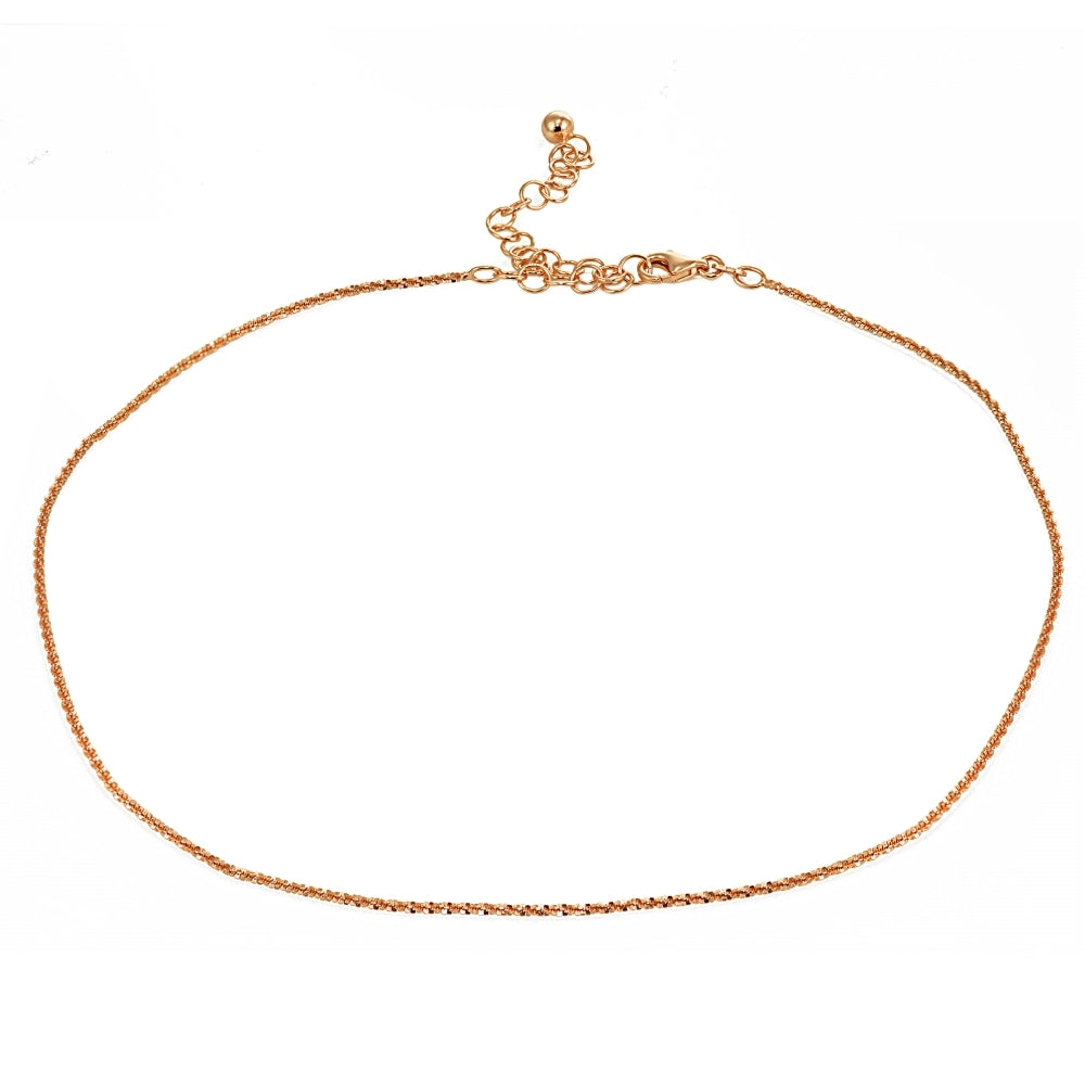 Rose Gold Flashed Sterling Silver Mirror Twist Rope Italian Chain Dainty Choker Necklace