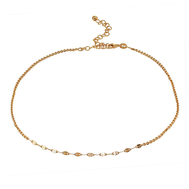Rose Gold Flashed Sterling Silver Cable with Fashion Link Italian Chain Choker Necklace