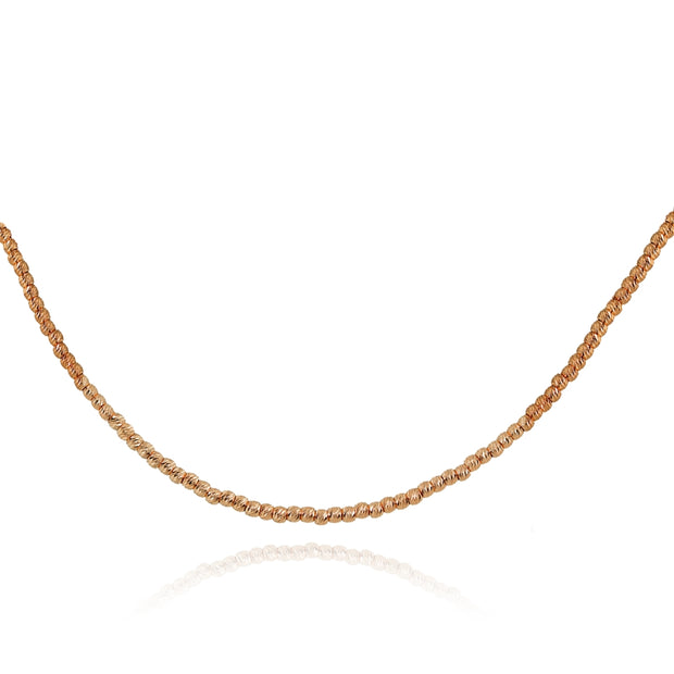 Rose Gold Flashed Sterling Silver Diamond-Cut Beads Adjustable Italian Chain Choker Necklace