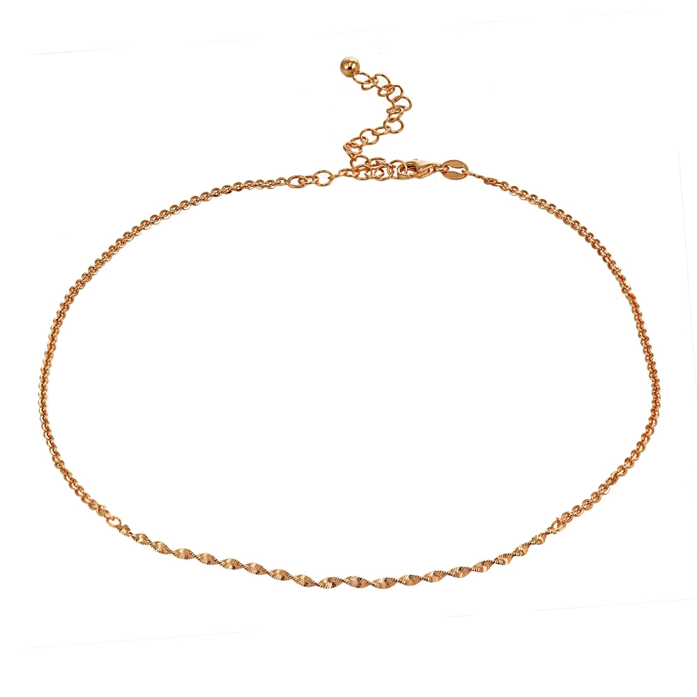 Rose Gold Flashed Sterling Silver Twist Herringbone Italian Chain Choker Necklace