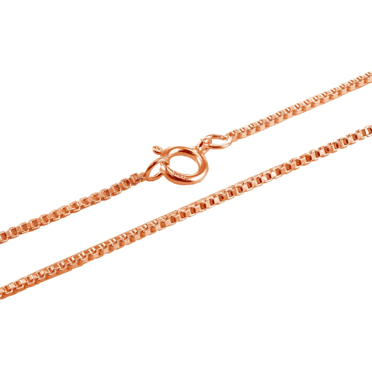 Rose Gold Flashed Sterling Silver 1mm Box Chain Dainty Necklace, 18 Inches
