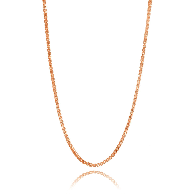 Rose Gold Flashed Sterling Silver 1mm Box Chain Dainty Necklace, 24 Inches