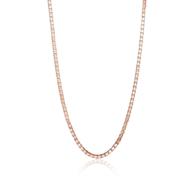 Rose Gold Flashed Sterling Silver 1.3mm Box Chain Dainty Necklace, 16 Inches
