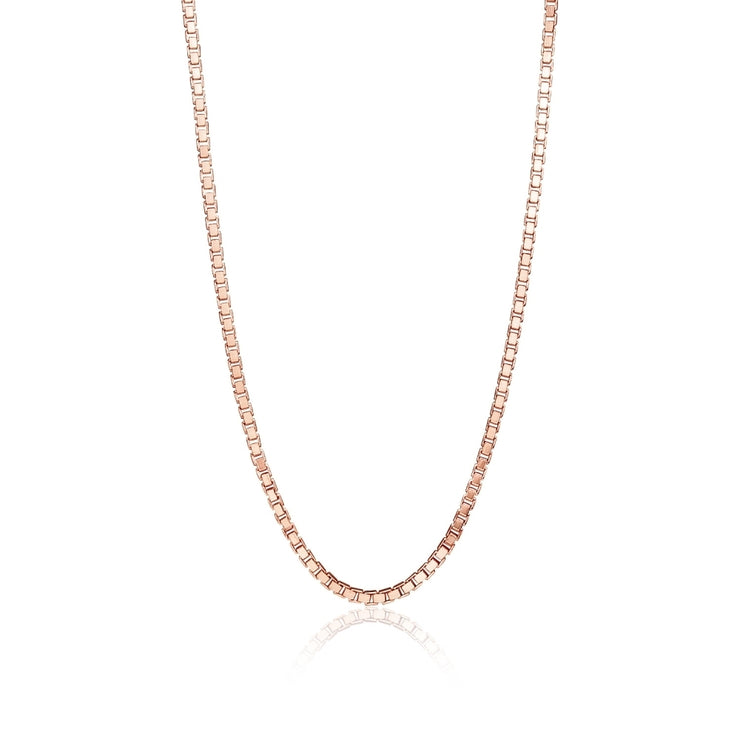 Rose Gold Flashed Sterling Silver 1.3mm Box Chain Dainty Necklace, 16 Inches