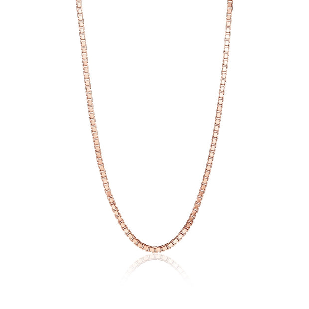 Rose Gold Flashed Sterling Silver 1.3mm Box Chain Dainty Necklace, 18 Inches