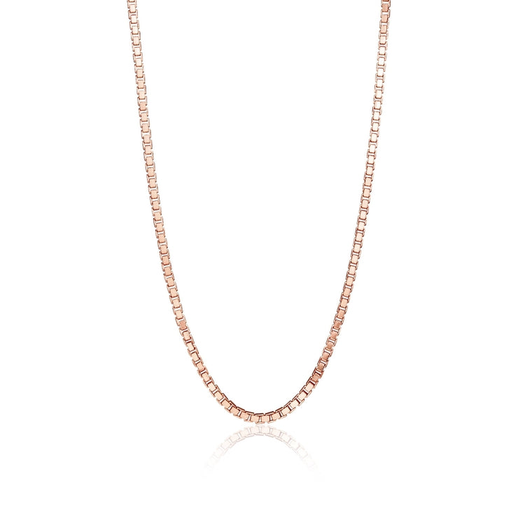 Rose Gold Flashed Sterling Silver 1.3mm Box Chain Dainty Necklace, 18 Inches