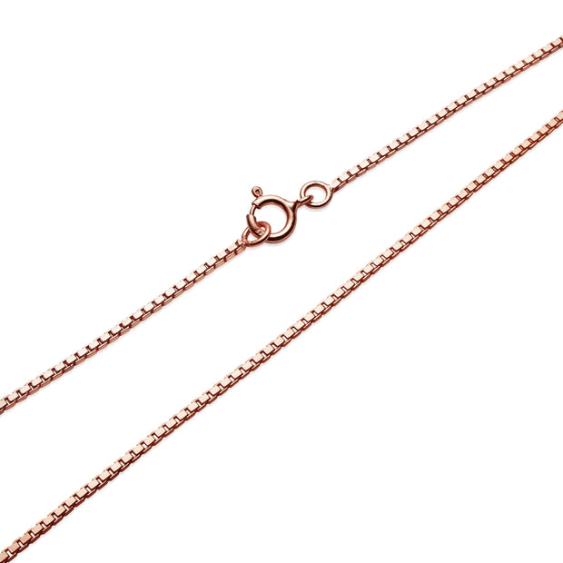 Rose Gold Flashed Sterling Silver 1.3mm Box Chain Dainty Necklace, 18 Inches