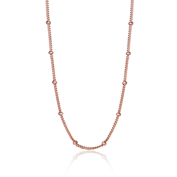 Rose Gold Flashed Sterling Silver 2mm Bead Station Cable Chain Necklace, 16 Inches