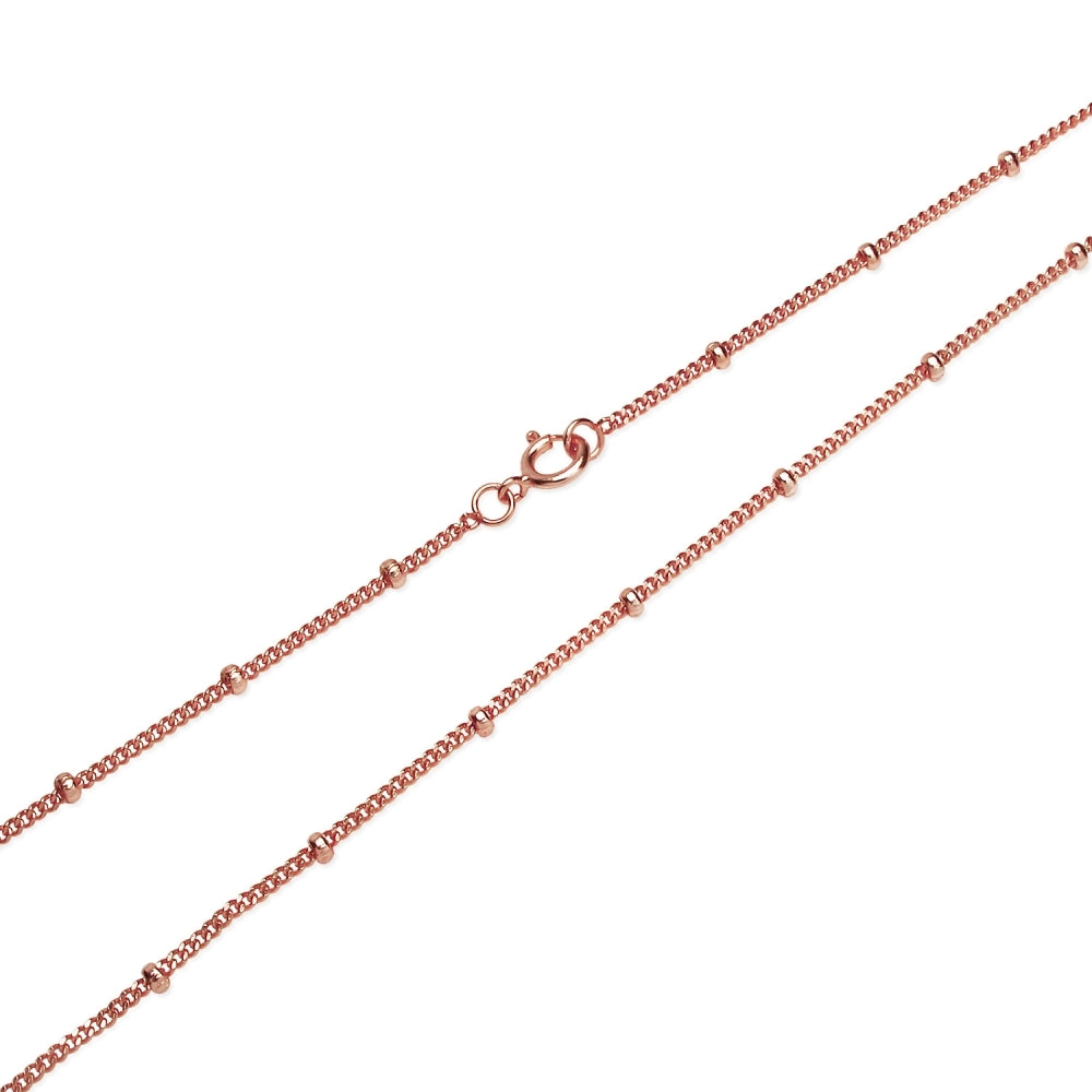 Rose Gold Flashed Sterling Silver 2mm Bead Station Cable Chain Necklace, 16 Inches-2