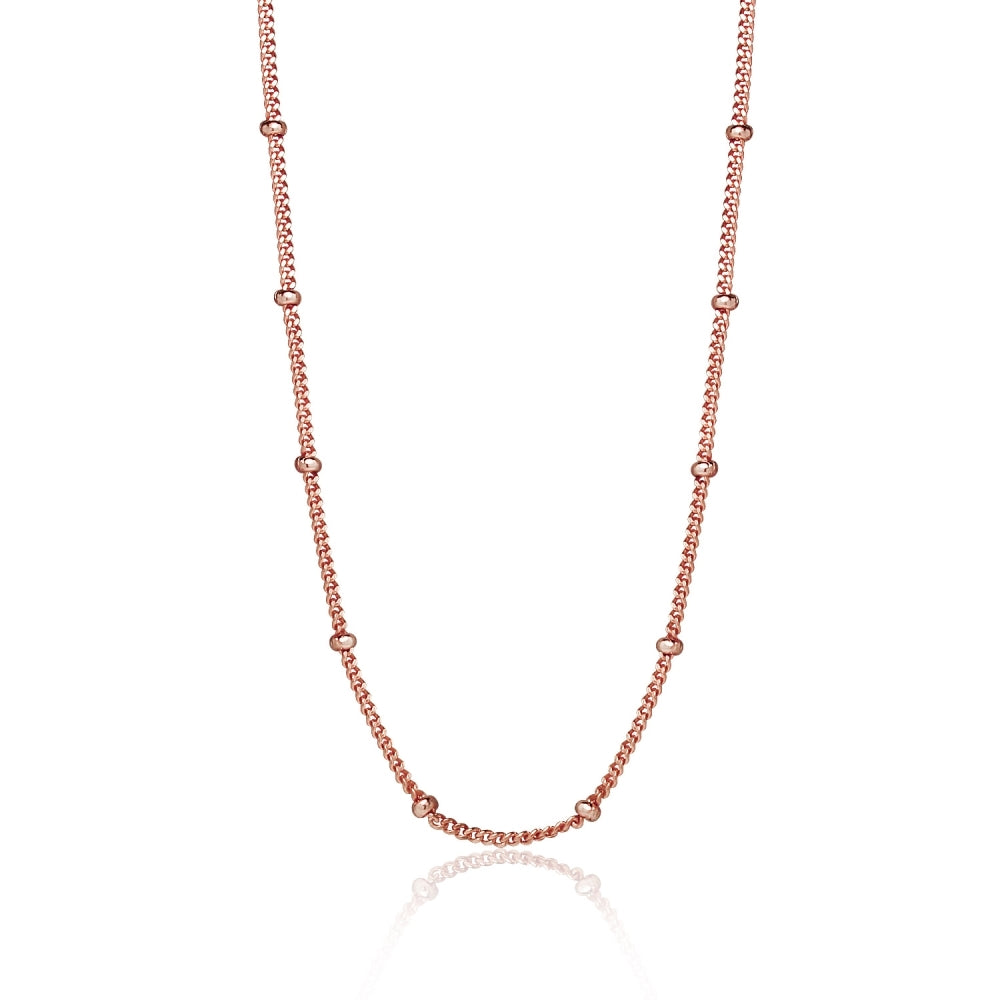 Rose Gold Flashed Sterling Silver 2mm Bead Station Cable Chain Necklace, 18 Inches