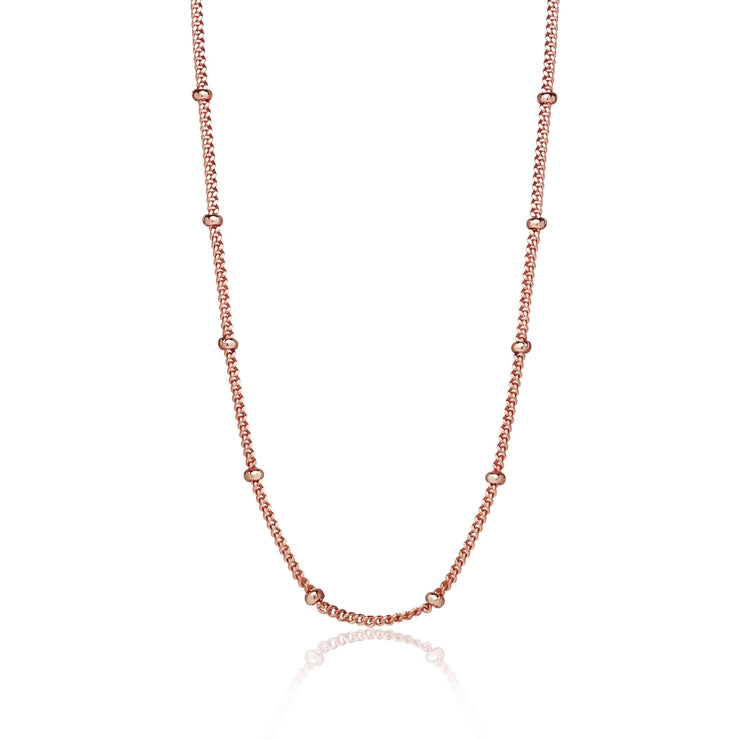 Rose Gold Flashed Sterling Silver 2mm Bead Station Cable Chain Necklace, 18 Inches