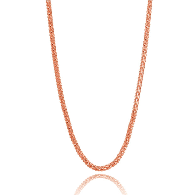 Rose Gold Flashed Sterling Silver 1.5mm Popcorn Chain Necklace, 24 Inches