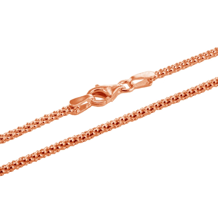 Rose Gold Flashed Sterling Silver 1.5mm Popcorn Chain Necklace, 24 Inches