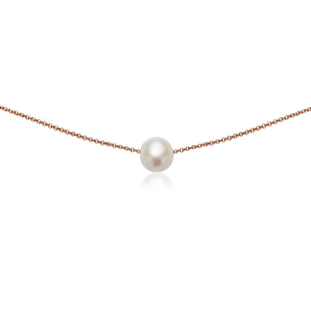 Rose Gold Flashed Sterling Silver Freshwater Cultured Pearl Semi-round Ball Dainty Choker Necklace