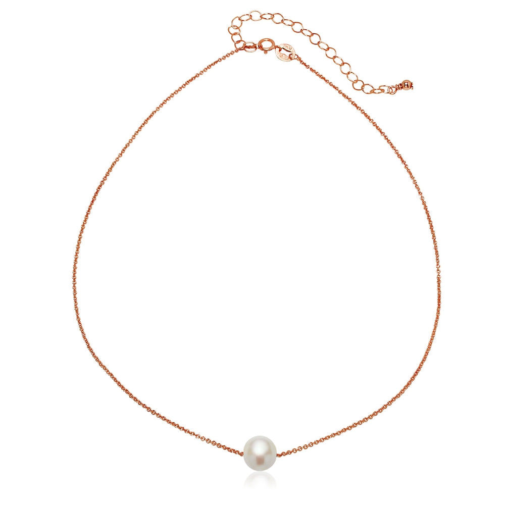 Rose Gold Flashed Sterling Silver Freshwater Cultured Pearl Semi-round Ball Dainty Choker Necklace-2