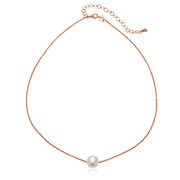 Rose Gold Flashed Sterling Silver Freshwater Cultured Pearl Semi-round Ball Dainty Choker Necklace