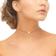 Rose Gold Flashed Sterling Silver Freshwater Cultured Pearl Semi-round Ball Dainty Choker Necklace