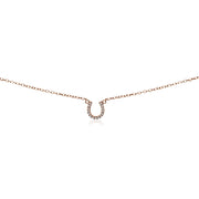 Rose Gold Flashed Sterling Silver Cubic Zirconia Horseshoe Lucky Charm Dainty Choker Necklace