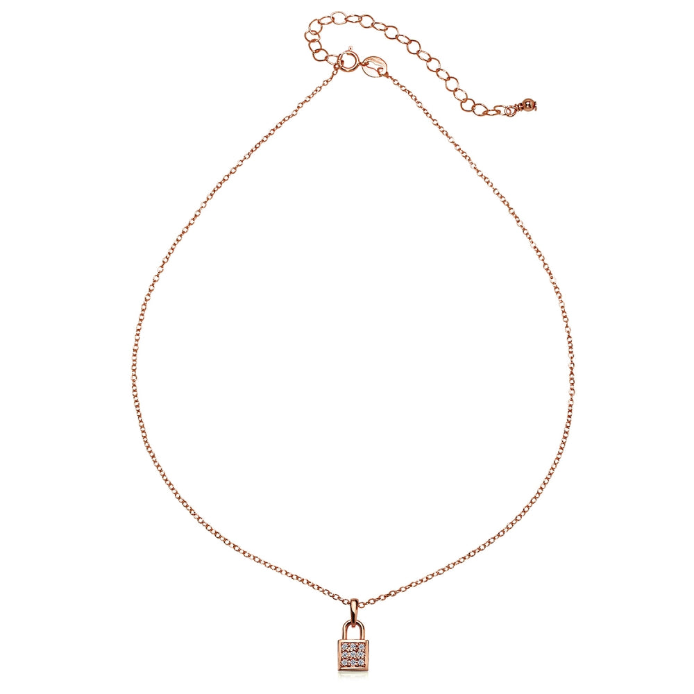 Rose Gold Flashed Sterling Silver Cubic Zirconia Love Lock Dainty Choker Necklace-2