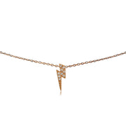 Rose Gold Flashed Sterling Silver Cubic Zirconia Lightning Bolt Dainty Choker Necklace