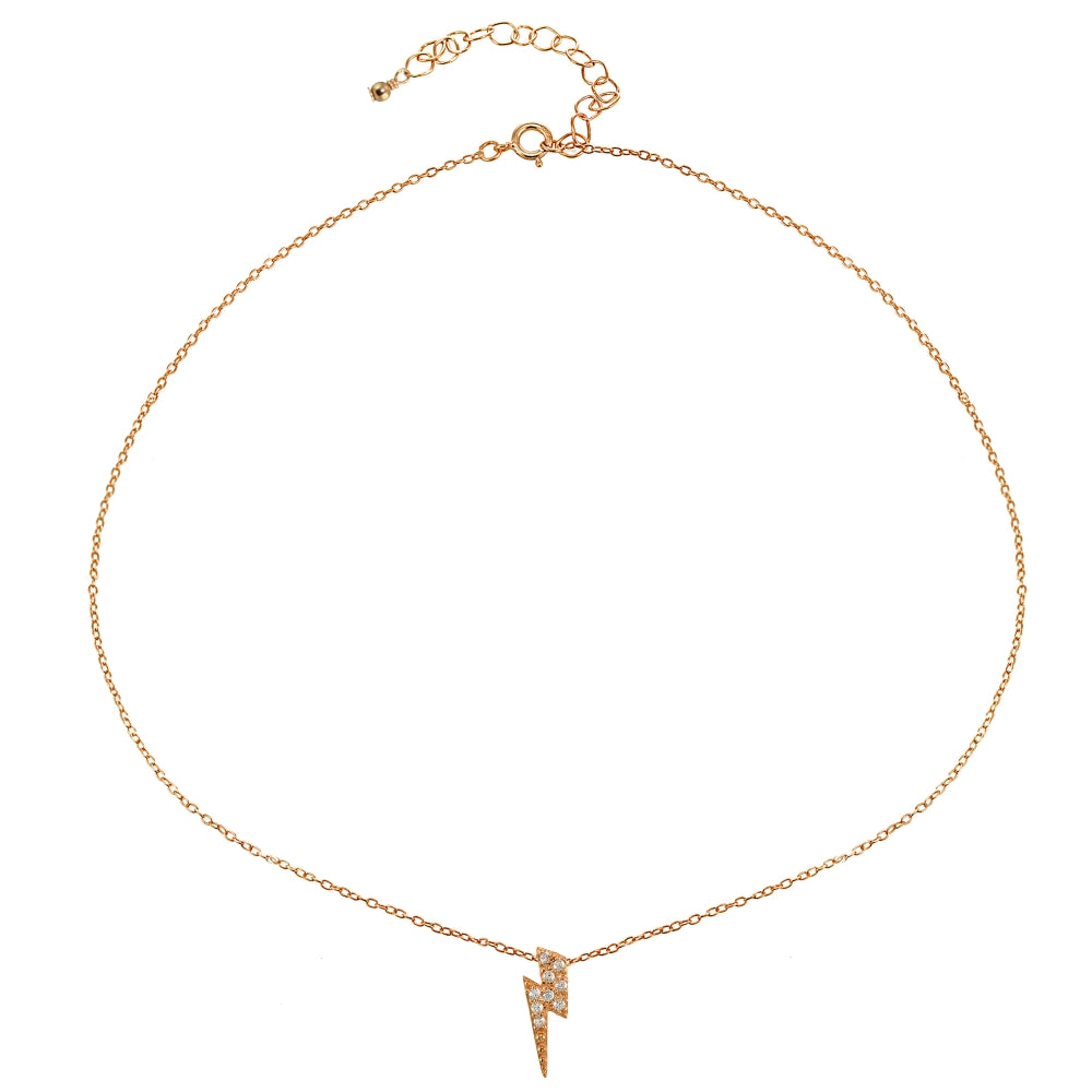 Rose Gold Flashed Sterling Silver Cubic Zirconia Lightning Bolt Dainty Choker Necklace-2