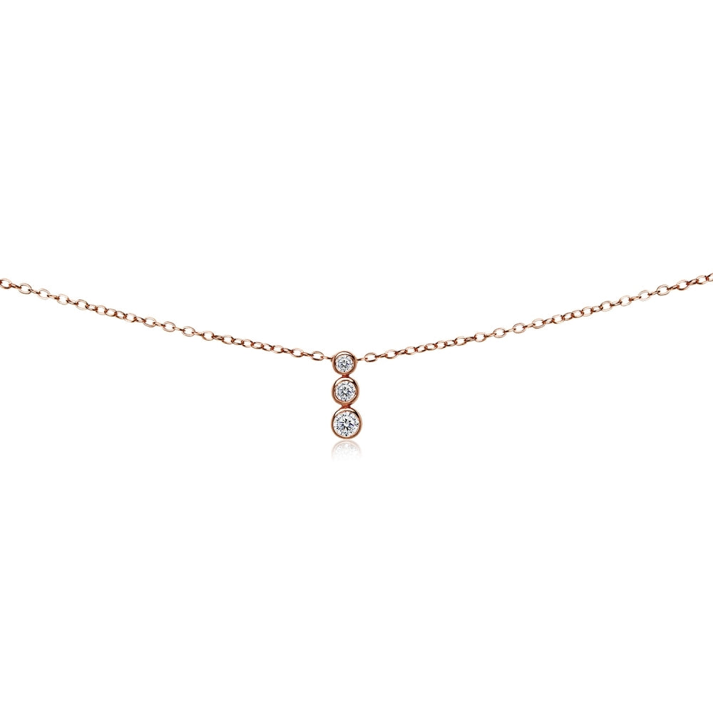 Rose Gold Flashed Sterling Silver Cubic Zirconia Bezel-Set Circles Dainty Choker Necklace