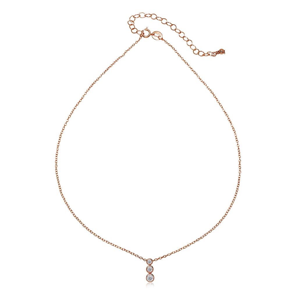Rose Gold Flashed Sterling Silver Cubic Zirconia Bezel-Set Circles Dainty Choker Necklace-2