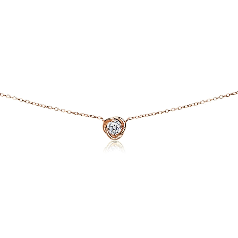 Rose Gold Flashed Sterling Silver Cubic Zirconia Rose Dainty Choker Necklace