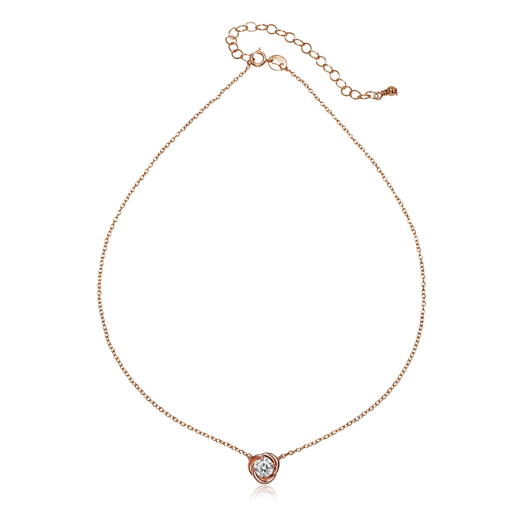 Rose Gold Flashed Sterling Silver Cubic Zirconia Rose Dainty Choker Necklace-2
