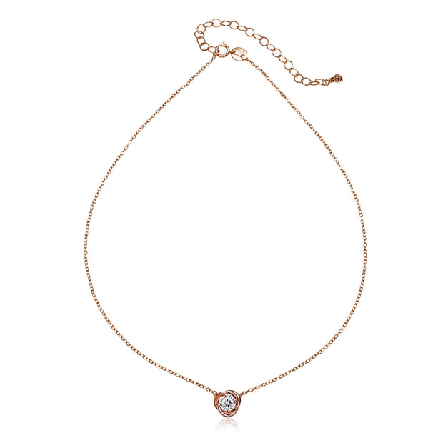 Rose Gold Flashed Sterling Silver Cubic Zirconia Rose Dainty Choker Necklace