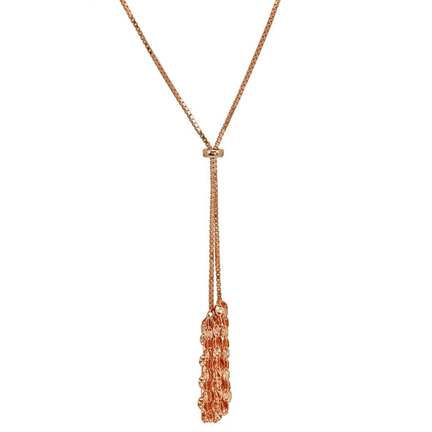 Rose Gold Flashed Sterling Silver Flat Fashion-Link Chain Tassels Drop Y-Necklace
