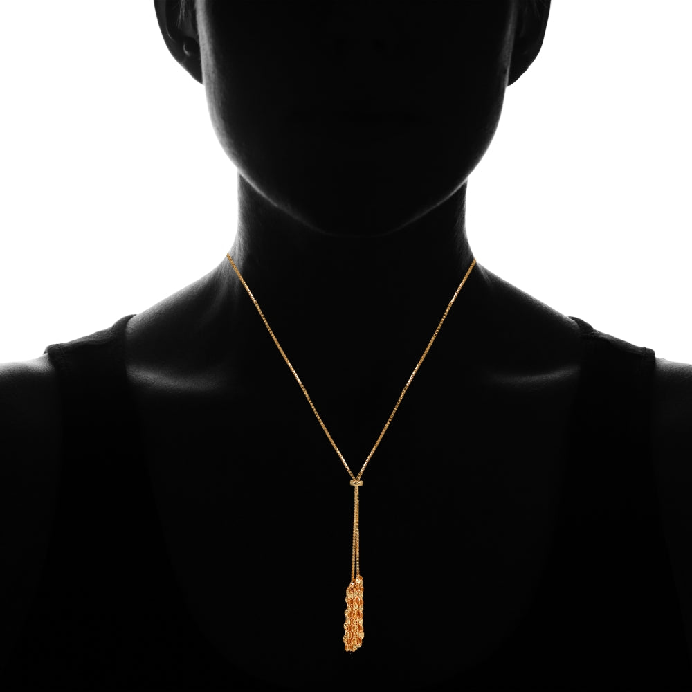 Rose Gold Flashed Sterling Silver Flat Fashion-Link Chain Tassels Drop Y-Necklace-3