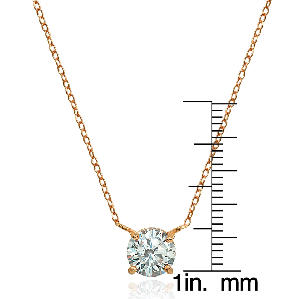Rose Gold Flashed Sterling Silver Cubic Zirconia 6mm Round Dainty Solitaire Necklace-3