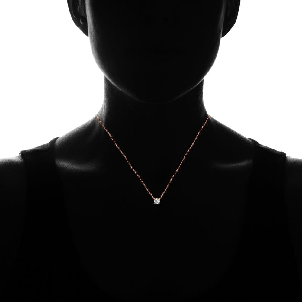 Rose Gold Flashed Sterling Silver Cubic Zirconia 6mm Round Dainty Solitaire Necklace-4