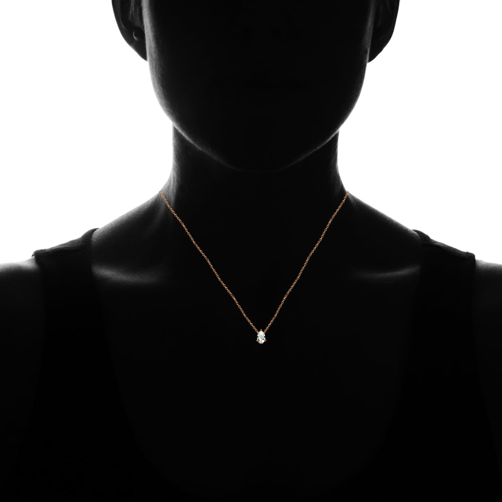 Rose Gold Flashed Sterling Silver Cubic Zirconia 8x5mm Teardrop Dainty Solitaire Necklace-4