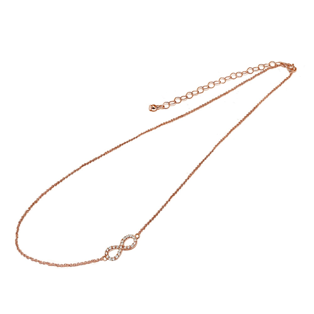 Rose Gold Flashed Sterling Silver Cubic Zirconia Infinity Figure 8 Sideways Chain Necklace, 16" + Extender-2