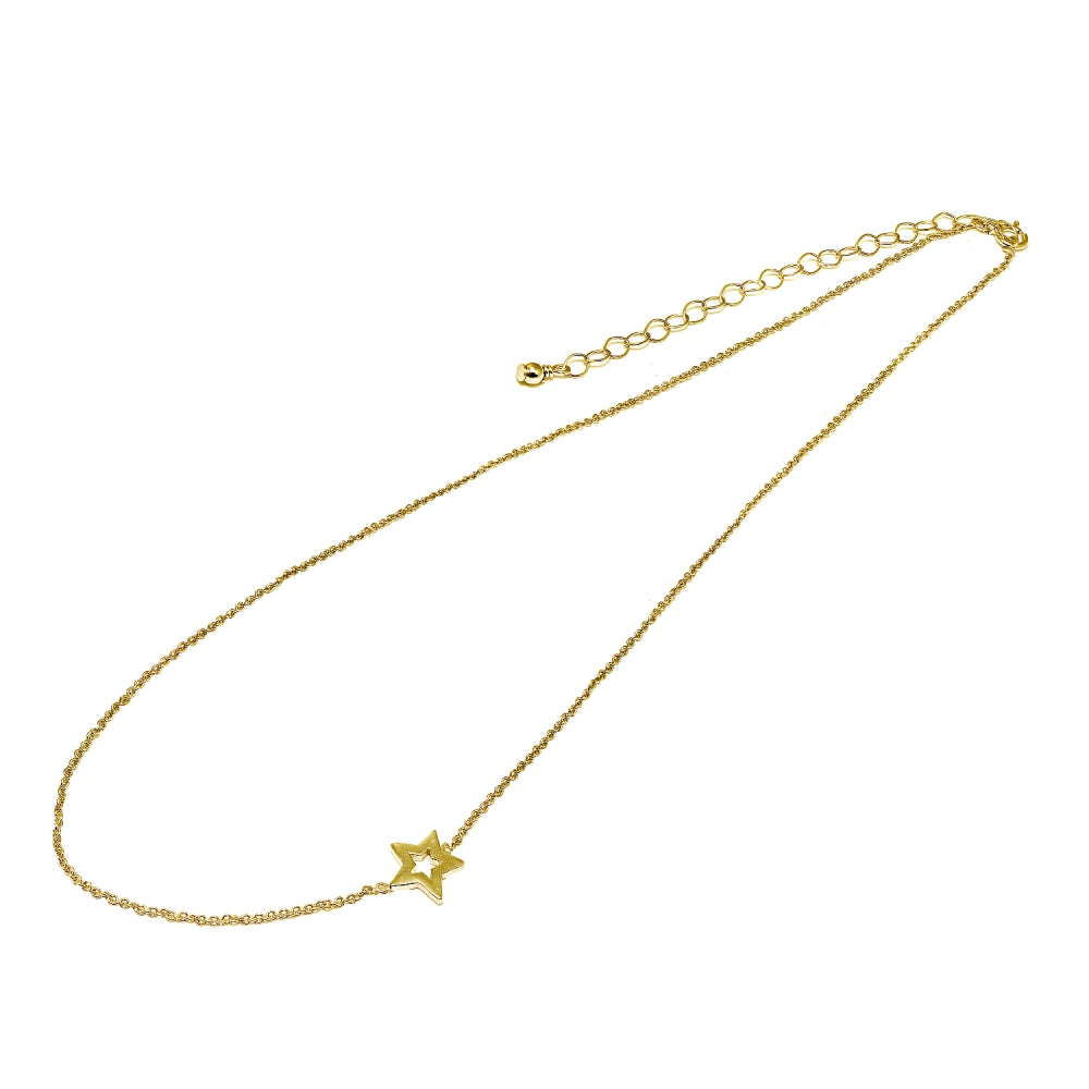 Rose Gold Flashed Sterling Silver Polished Open Star Sideways Chain Necklace, 16" + Extender-2