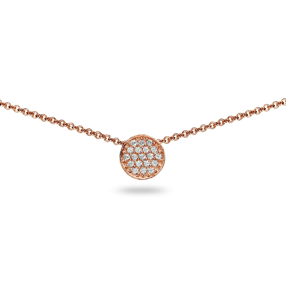 Rose Gold Flashed Sterling Silver Cubic Zirconia Round Circle Pave Dainty Choker Necklace
