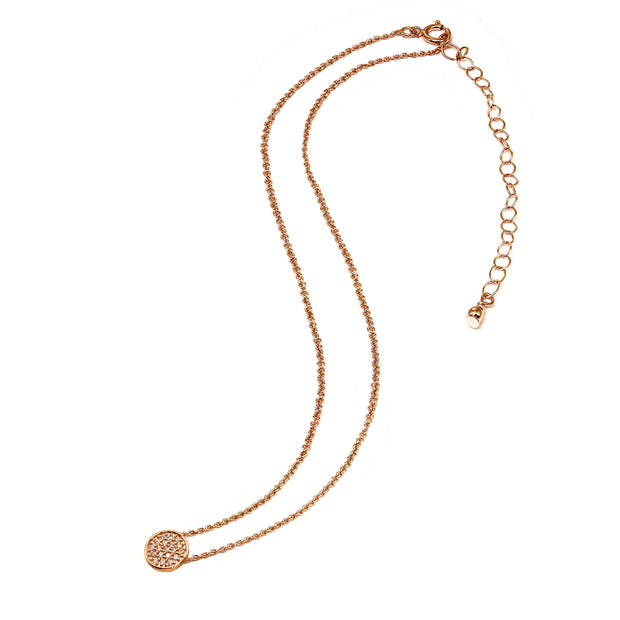 Rose Gold Flashed Sterling Silver Cubic Zirconia Round Circle Pave Dainty Choker Necklace