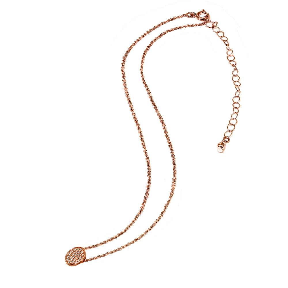 Rose Gold Flashed Sterling Silver Cubic Zirconia Oval Pave Dainty Choker Necklace-3
