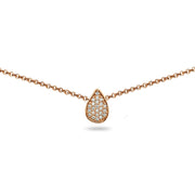 Rose Gold Flashed Sterling Silver Cubic Zirconia Teardrop Pave Dainty Choker Necklace