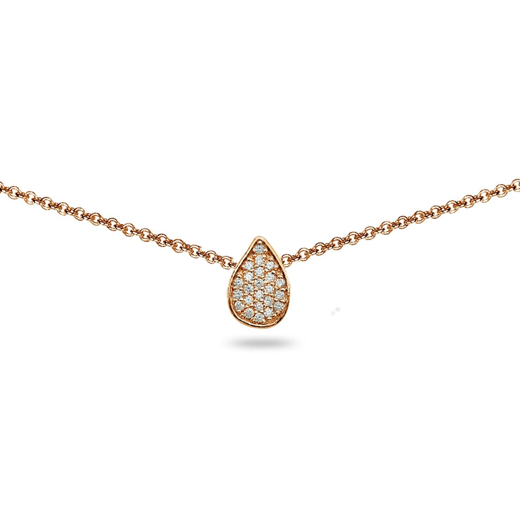 Rose Gold Flashed Sterling Silver Cubic Zirconia Teardrop Pave Dainty Choker Necklace