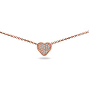 Rose Gold Flashed Sterling Silver Cubic Zirconia Heart Pave Dainty Choker Necklace