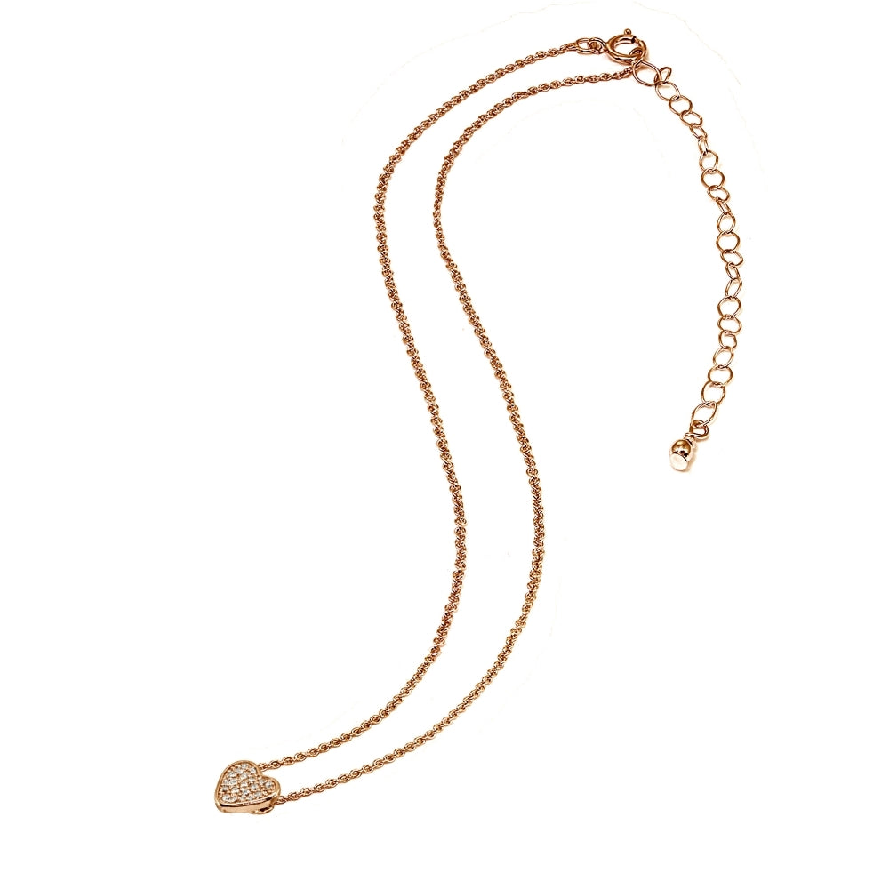 Rose Gold Flashed Sterling Silver Cubic Zirconia Heart Pave Dainty Choker Necklace-3