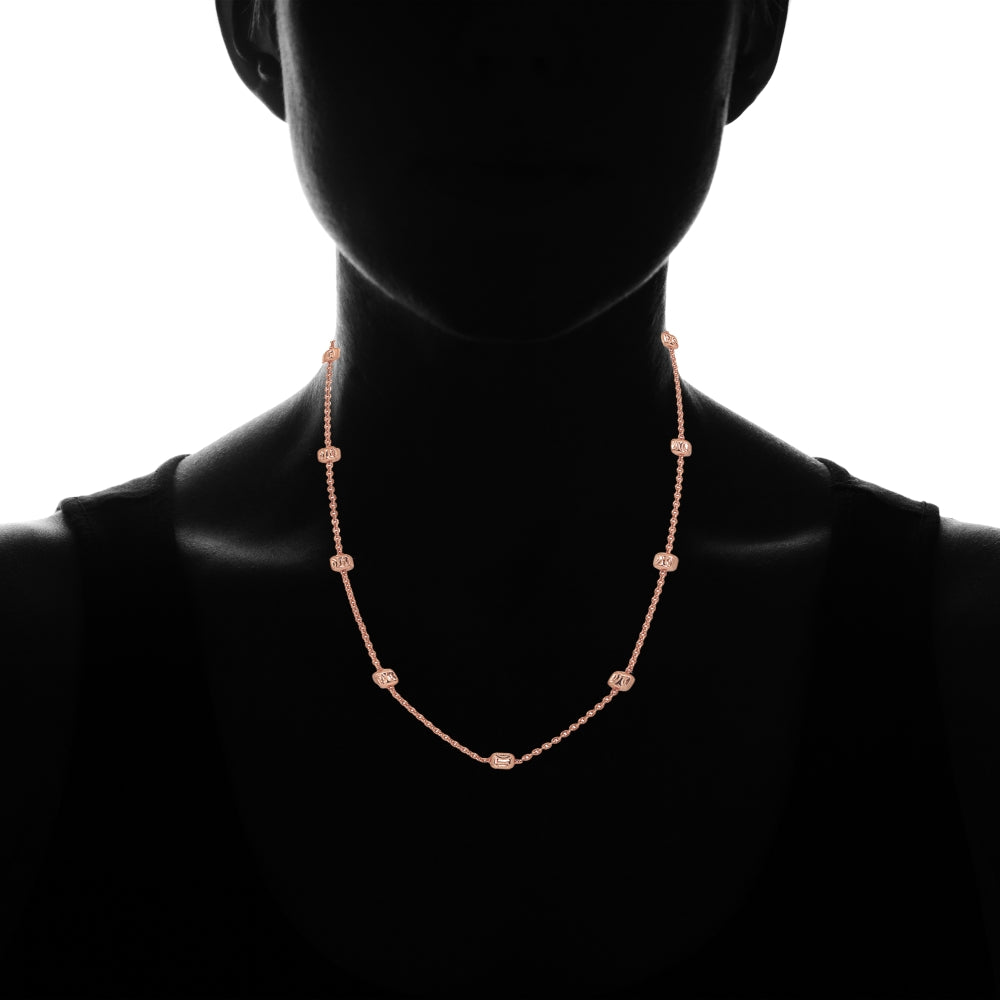 Rose Gold Flashed Sterling Silver Italian Polished Square Cube Bead Station Cable Chain Necklace, 18 Inch-3