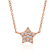 Rose Gold Flashed Sterling Silver Cubic Zirconia Polished Star Dainty Minimalist Necklace