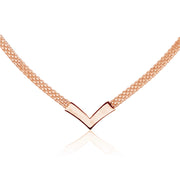 Rose Gold Flashed Sterling Silver Polished Chevron V Clavicle Mesh Chain Necklace