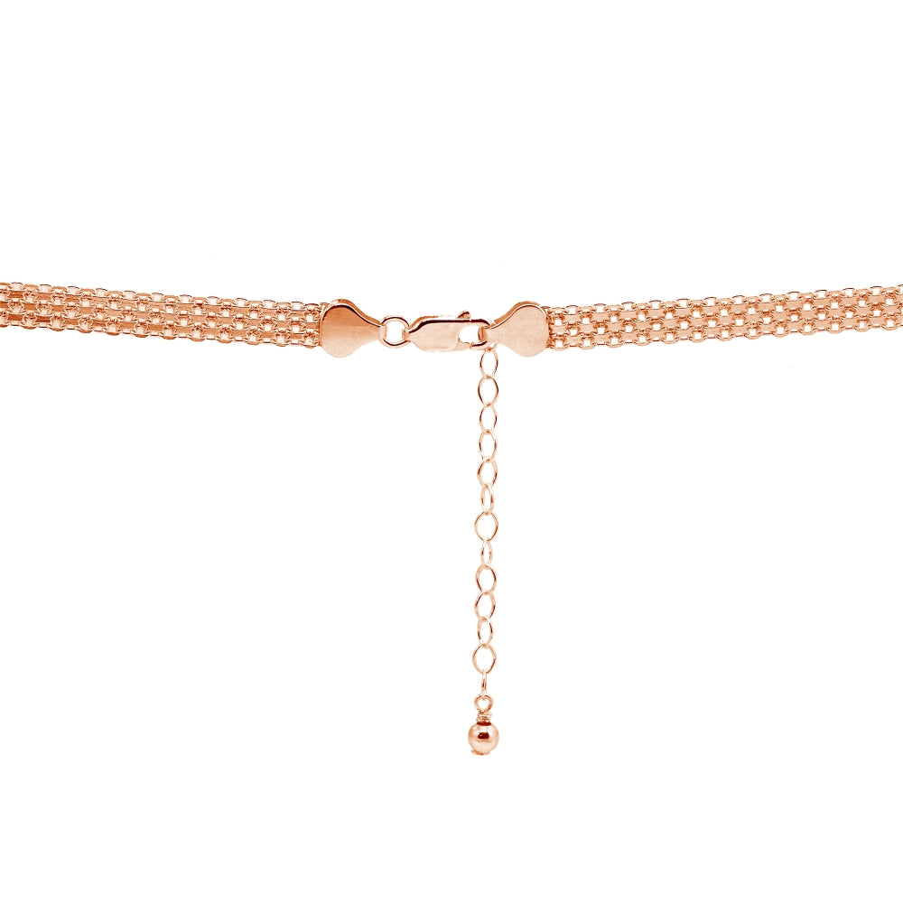 Rose Gold Flashed Sterling Silver Polished Curved Bar Tube Clavicle Mesh Chain Necklace-2